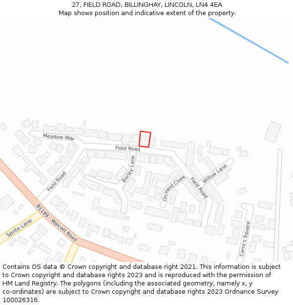 27, FIELD ROAD, BILLINGHAY, LINCOLN, LN4 4EA: Location map and indicative extent of plot