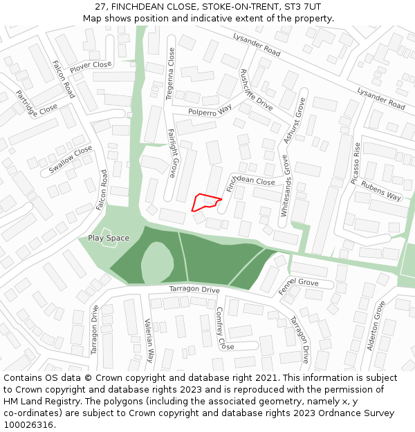 27, FINCHDEAN CLOSE, STOKE-ON-TRENT, ST3 7UT: Location map and indicative extent of plot