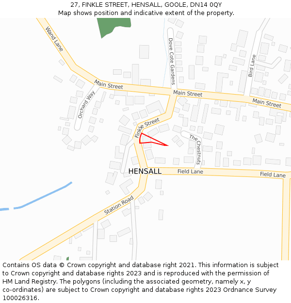 27, FINKLE STREET, HENSALL, GOOLE, DN14 0QY: Location map and indicative extent of plot