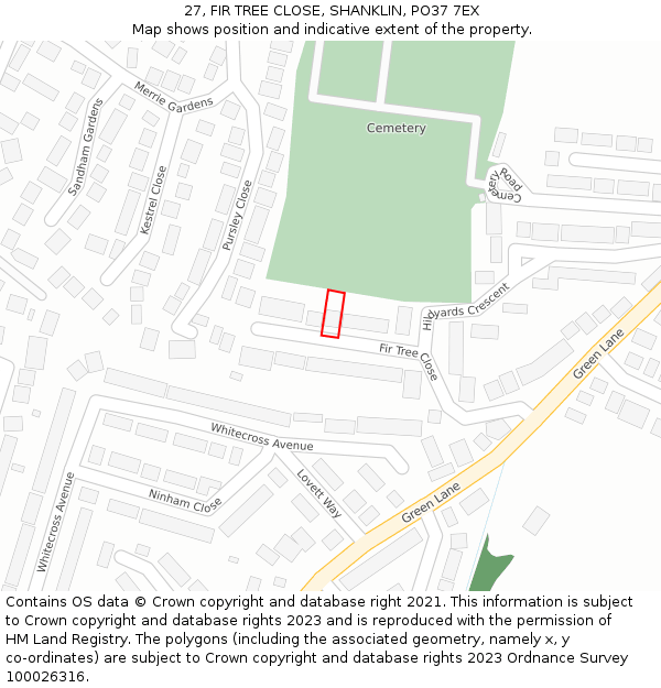 27, FIR TREE CLOSE, SHANKLIN, PO37 7EX: Location map and indicative extent of plot