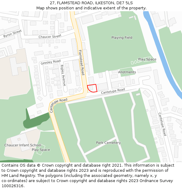 27, FLAMSTEAD ROAD, ILKESTON, DE7 5LS: Location map and indicative extent of plot