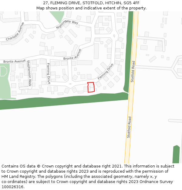 27, FLEMING DRIVE, STOTFOLD, HITCHIN, SG5 4FF: Location map and indicative extent of plot