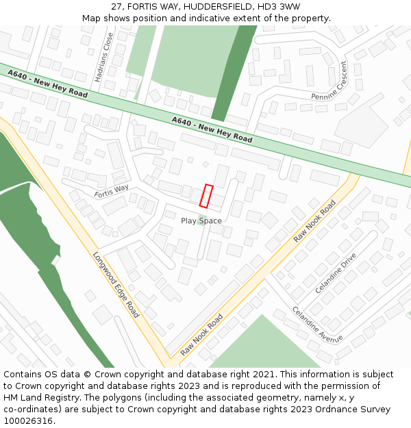 27, FORTIS WAY, HUDDERSFIELD, HD3 3WW: Location map and indicative extent of plot