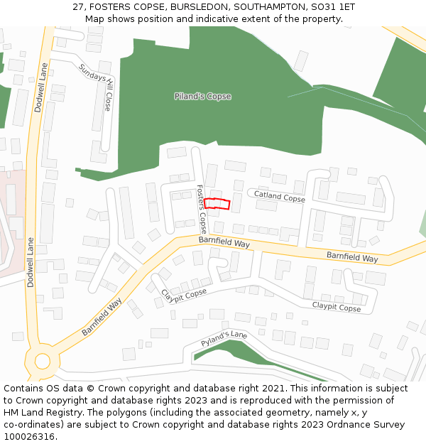 27, FOSTERS COPSE, BURSLEDON, SOUTHAMPTON, SO31 1ET: Location map and indicative extent of plot