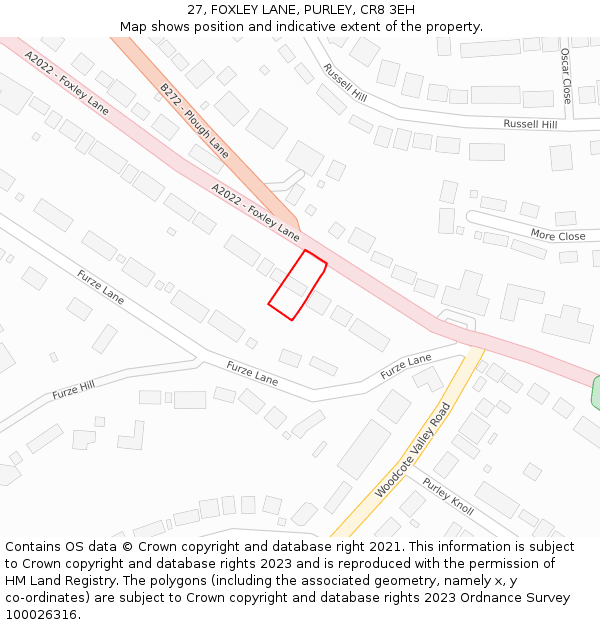 27, FOXLEY LANE, PURLEY, CR8 3EH: Location map and indicative extent of plot