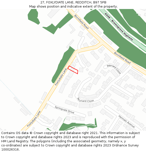 27, FOXLYDIATE LANE, REDDITCH, B97 5PB: Location map and indicative extent of plot