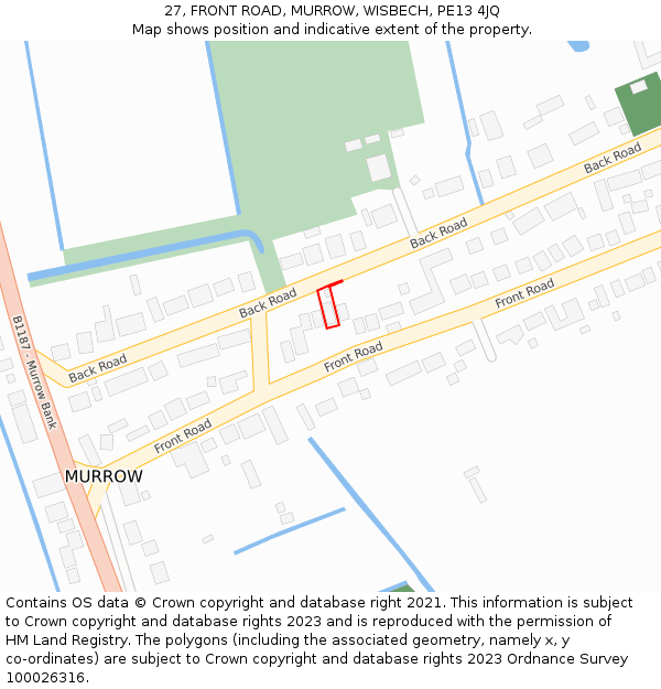 27, FRONT ROAD, MURROW, WISBECH, PE13 4JQ: Location map and indicative extent of plot