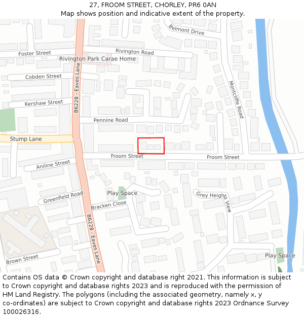 27, FROOM STREET, CHORLEY, PR6 0AN: Location map and indicative extent of plot