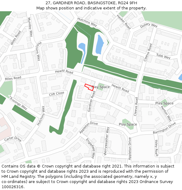 27, GARDINER ROAD, BASINGSTOKE, RG24 9FH: Location map and indicative extent of plot