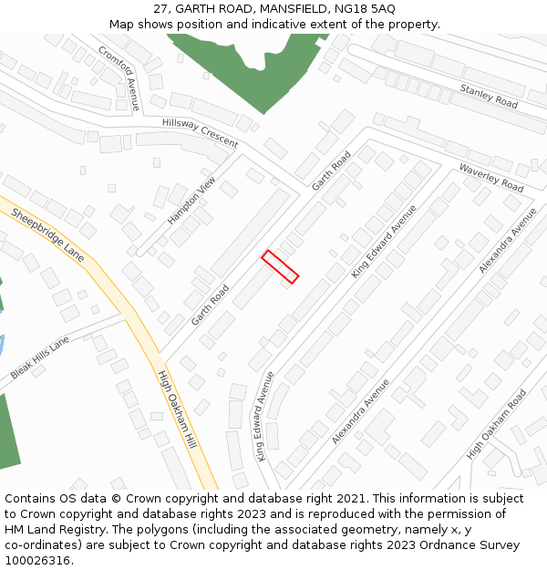 27, GARTH ROAD, MANSFIELD, NG18 5AQ: Location map and indicative extent of plot