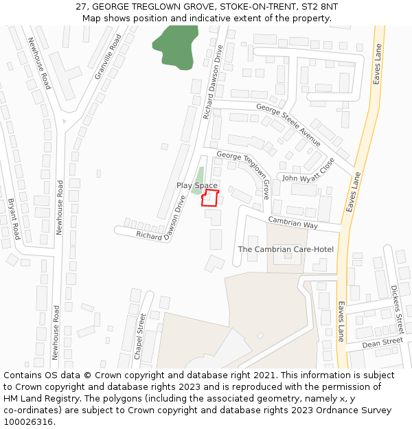 27, GEORGE TREGLOWN GROVE, STOKE-ON-TRENT, ST2 8NT: Location map and indicative extent of plot