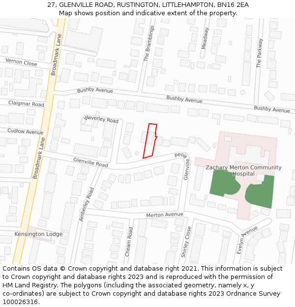 27, GLENVILLE ROAD, RUSTINGTON, LITTLEHAMPTON, BN16 2EA: Location map and indicative extent of plot