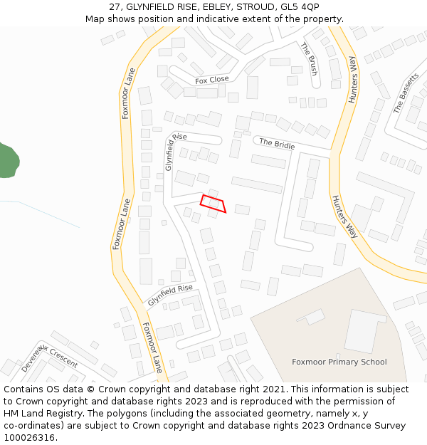 27, GLYNFIELD RISE, EBLEY, STROUD, GL5 4QP: Location map and indicative extent of plot