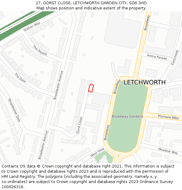 27, GORST CLOSE, LETCHWORTH GARDEN CITY, SG6 3HD: Location map and indicative extent of plot