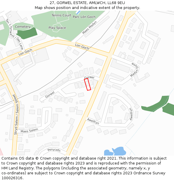 27, GORWEL ESTATE, AMLWCH, LL68 9EU: Location map and indicative extent of plot