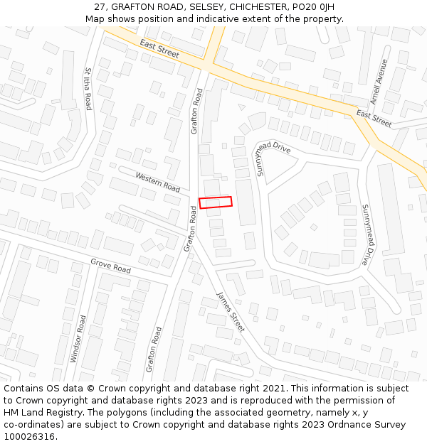 27, GRAFTON ROAD, SELSEY, CHICHESTER, PO20 0JH: Location map and indicative extent of plot