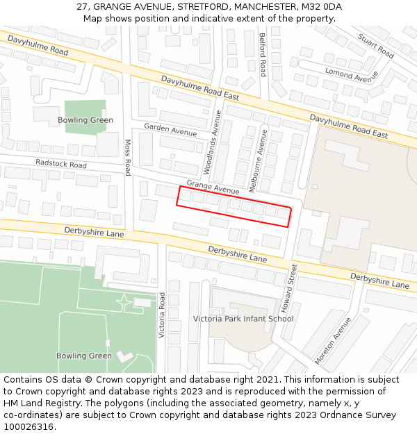 27, GRANGE AVENUE, STRETFORD, MANCHESTER, M32 0DA: Location map and indicative extent of plot