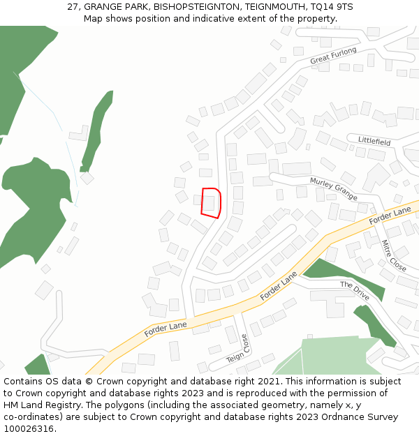 27, GRANGE PARK, BISHOPSTEIGNTON, TEIGNMOUTH, TQ14 9TS: Location map and indicative extent of plot