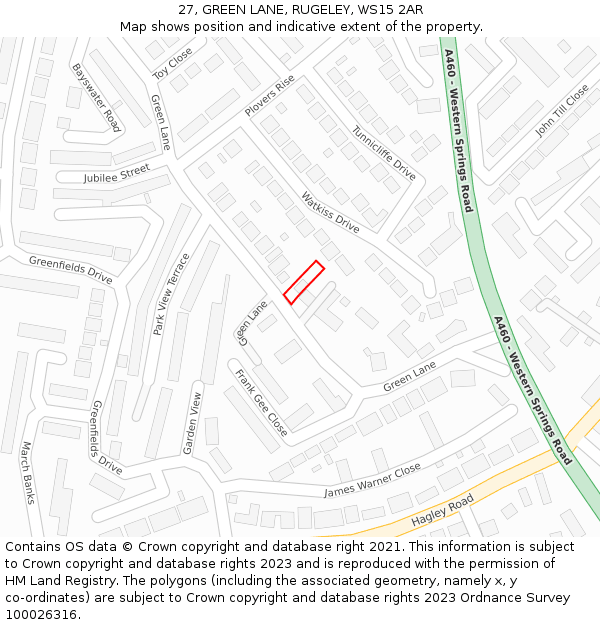 27, GREEN LANE, RUGELEY, WS15 2AR: Location map and indicative extent of plot