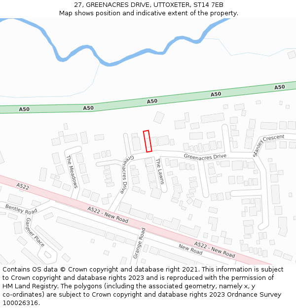 27, GREENACRES DRIVE, UTTOXETER, ST14 7EB: Location map and indicative extent of plot