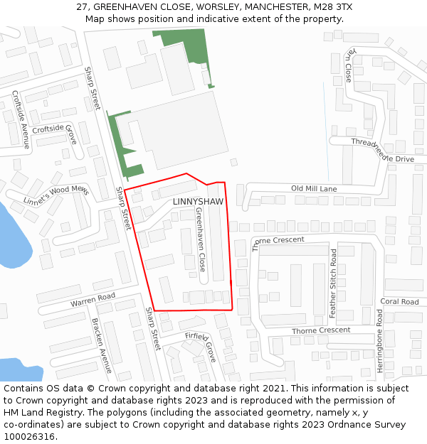 27, GREENHAVEN CLOSE, WORSLEY, MANCHESTER, M28 3TX: Location map and indicative extent of plot