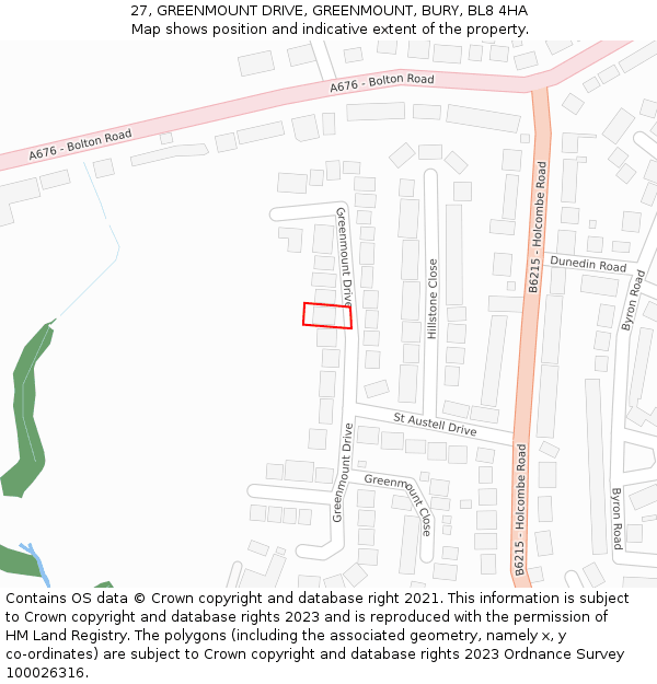 27, GREENMOUNT DRIVE, GREENMOUNT, BURY, BL8 4HA: Location map and indicative extent of plot