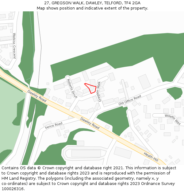 27, GREGSON WALK, DAWLEY, TELFORD, TF4 2GA: Location map and indicative extent of plot