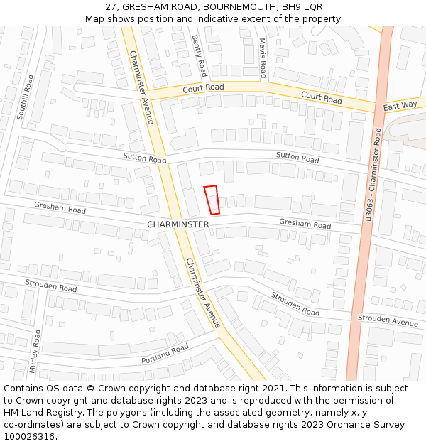 27, GRESHAM ROAD, BOURNEMOUTH, BH9 1QR: Location map and indicative extent of plot