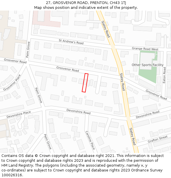 27, GROSVENOR ROAD, PRENTON, CH43 1TJ: Location map and indicative extent of plot