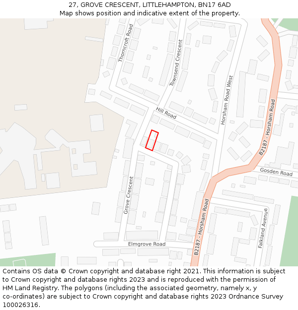 27, GROVE CRESCENT, LITTLEHAMPTON, BN17 6AD: Location map and indicative extent of plot