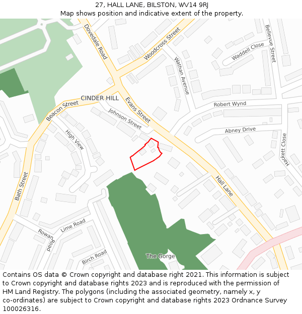 27, HALL LANE, BILSTON, WV14 9RJ: Location map and indicative extent of plot