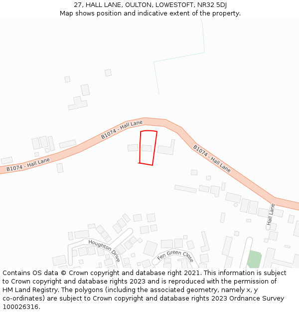 27, HALL LANE, OULTON, LOWESTOFT, NR32 5DJ: Location map and indicative extent of plot