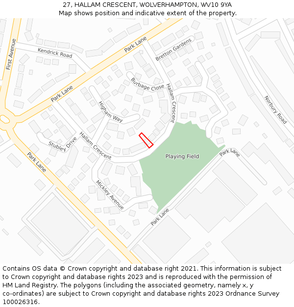 27, HALLAM CRESCENT, WOLVERHAMPTON, WV10 9YA: Location map and indicative extent of plot
