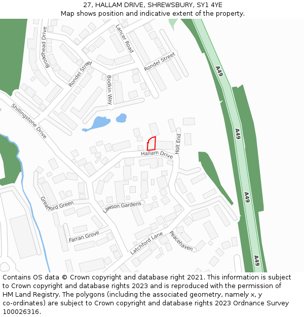 27, HALLAM DRIVE, SHREWSBURY, SY1 4YE: Location map and indicative extent of plot