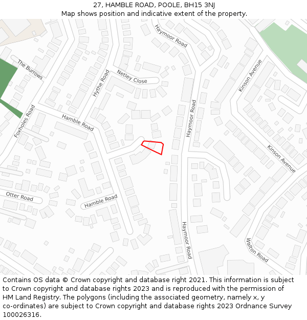 27, HAMBLE ROAD, POOLE, BH15 3NJ: Location map and indicative extent of plot