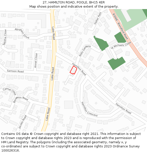 27, HAMILTON ROAD, POOLE, BH15 4ER: Location map and indicative extent of plot