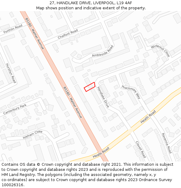 27, HANDLAKE DRIVE, LIVERPOOL, L19 4AF: Location map and indicative extent of plot