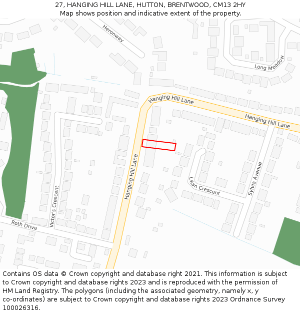 27, HANGING HILL LANE, HUTTON, BRENTWOOD, CM13 2HY: Location map and indicative extent of plot