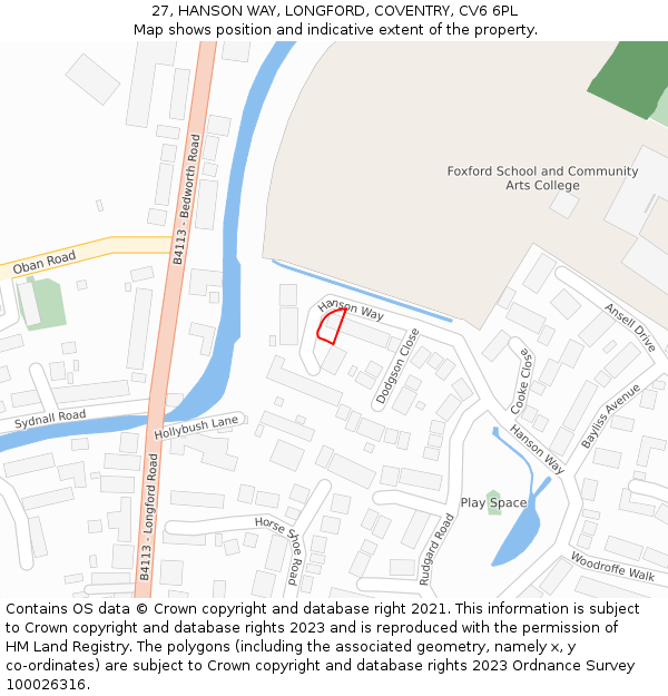 27, HANSON WAY, LONGFORD, COVENTRY, CV6 6PL: Location map and indicative extent of plot