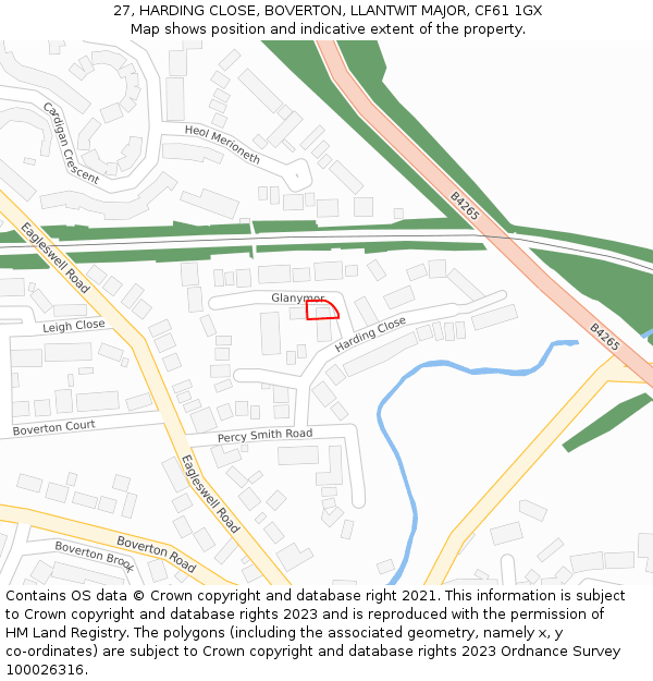 27, HARDING CLOSE, BOVERTON, LLANTWIT MAJOR, CF61 1GX: Location map and indicative extent of plot