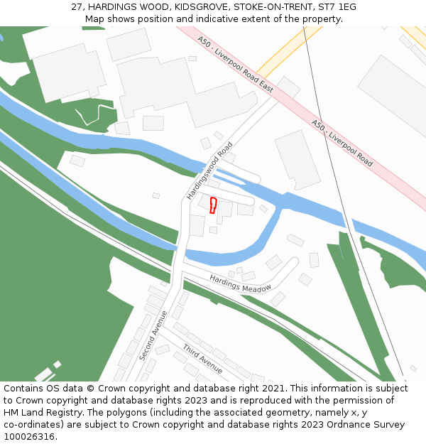 27, HARDINGS WOOD, KIDSGROVE, STOKE-ON-TRENT, ST7 1EG: Location map and indicative extent of plot