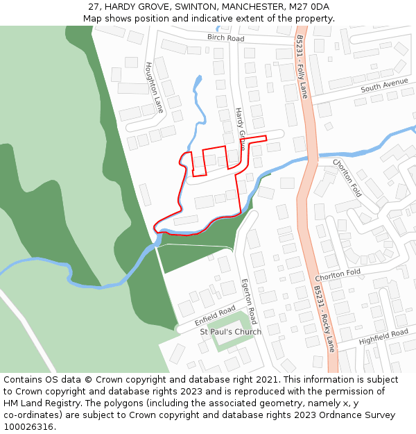 27, HARDY GROVE, SWINTON, MANCHESTER, M27 0DA: Location map and indicative extent of plot