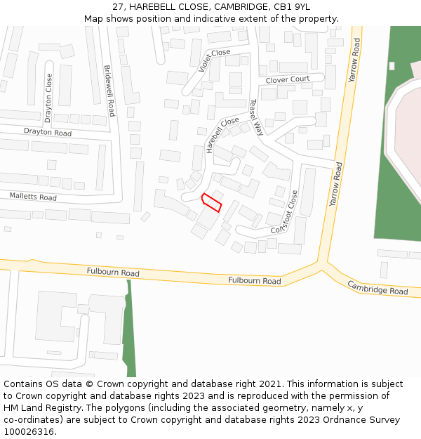 27, HAREBELL CLOSE, CAMBRIDGE, CB1 9YL: Location map and indicative extent of plot