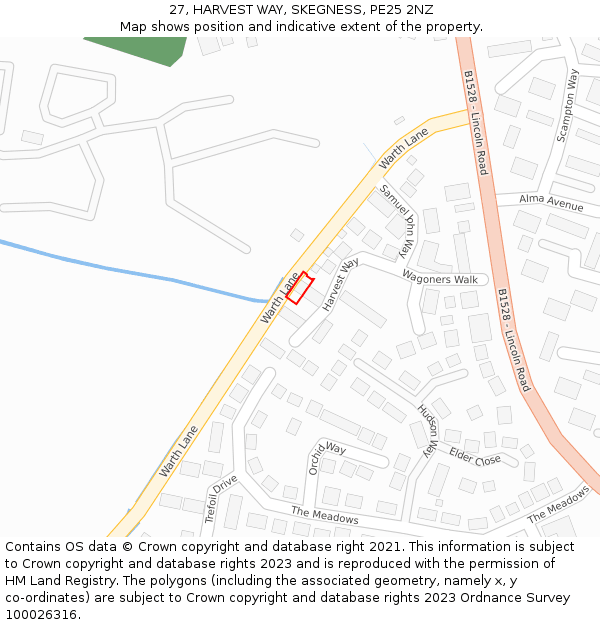 27, HARVEST WAY, SKEGNESS, PE25 2NZ: Location map and indicative extent of plot