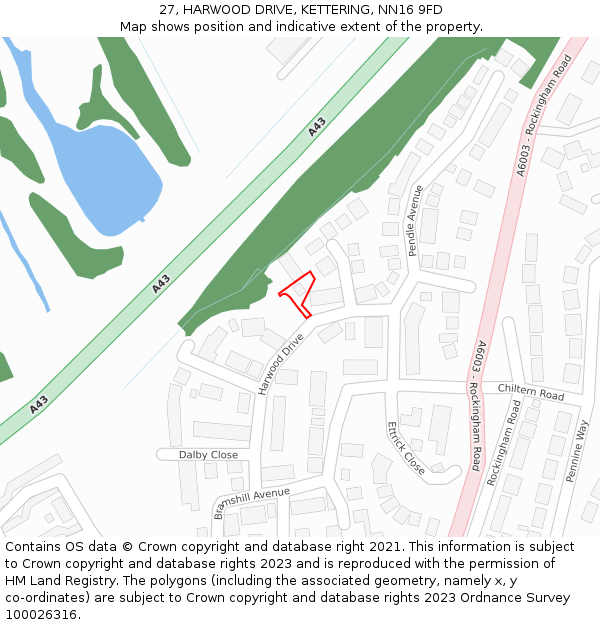 27, HARWOOD DRIVE, KETTERING, NN16 9FD: Location map and indicative extent of plot