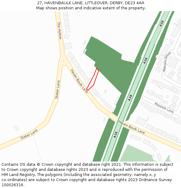 27, HAVENBAULK LANE, LITTLEOVER, DERBY, DE23 4AA: Location map and indicative extent of plot