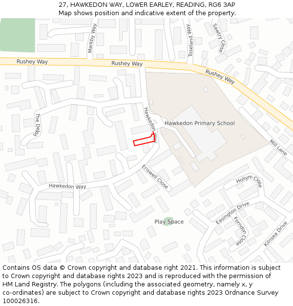 27, HAWKEDON WAY, LOWER EARLEY, READING, RG6 3AP: Location map and indicative extent of plot