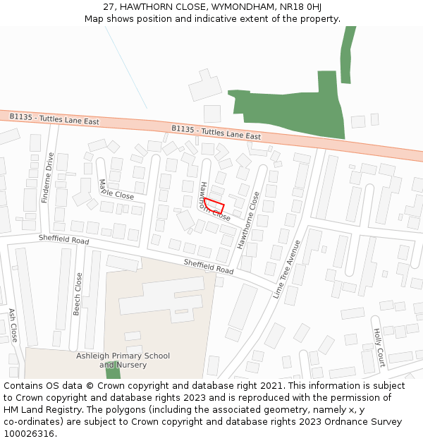 27, HAWTHORN CLOSE, WYMONDHAM, NR18 0HJ: Location map and indicative extent of plot