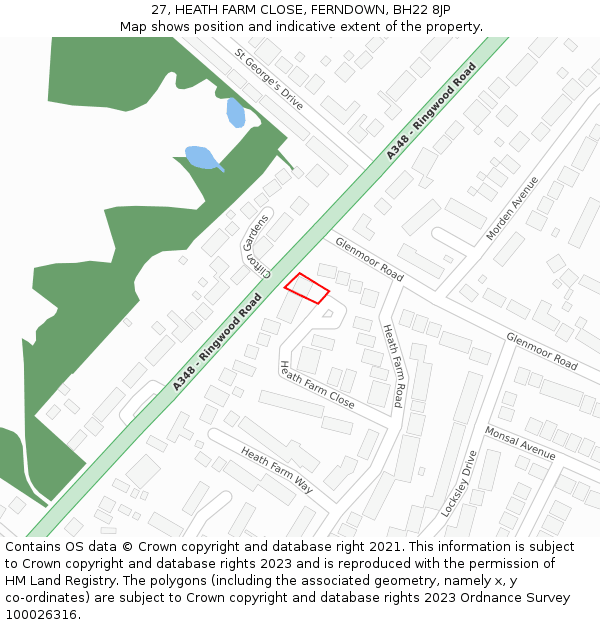 27, HEATH FARM CLOSE, FERNDOWN, BH22 8JP: Location map and indicative extent of plot