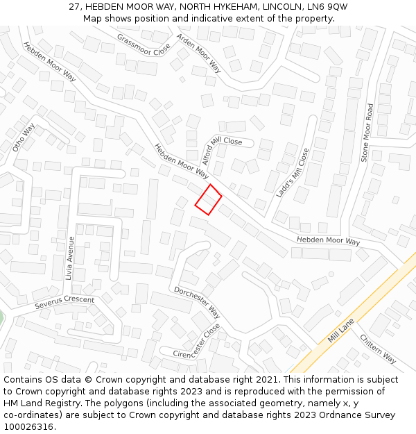 27, HEBDEN MOOR WAY, NORTH HYKEHAM, LINCOLN, LN6 9QW: Location map and indicative extent of plot